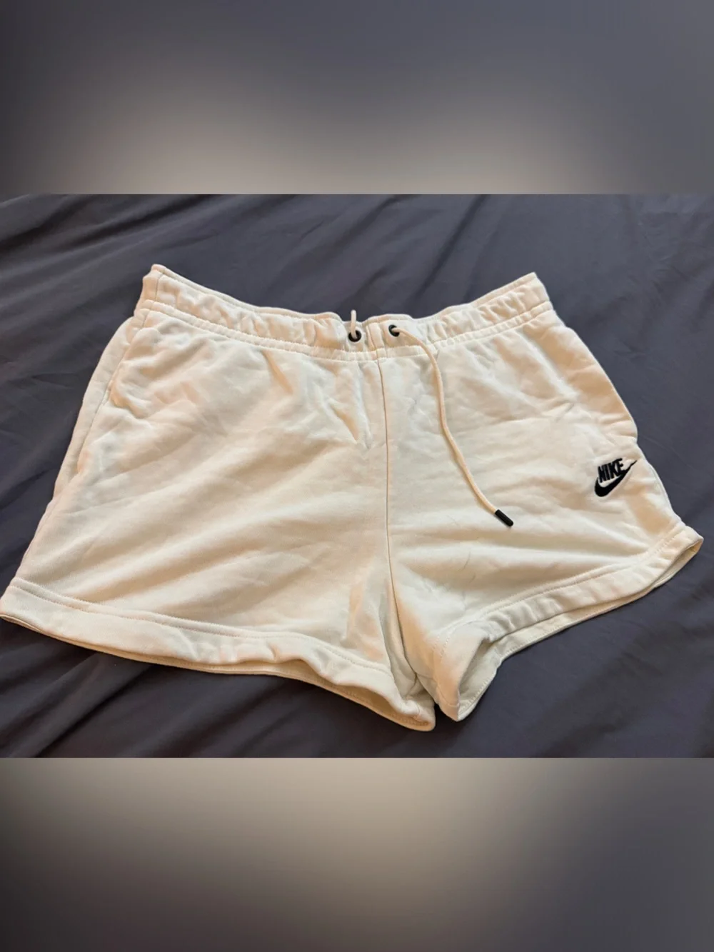 Nike White Women’s Athletic Shorts with Black Swoosh